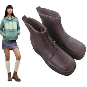 NEW UGG WOMENS SIZE 10 CITYFUNC LEATHER PLATFORM BOOTS GORPCORE BURNT CEDAR